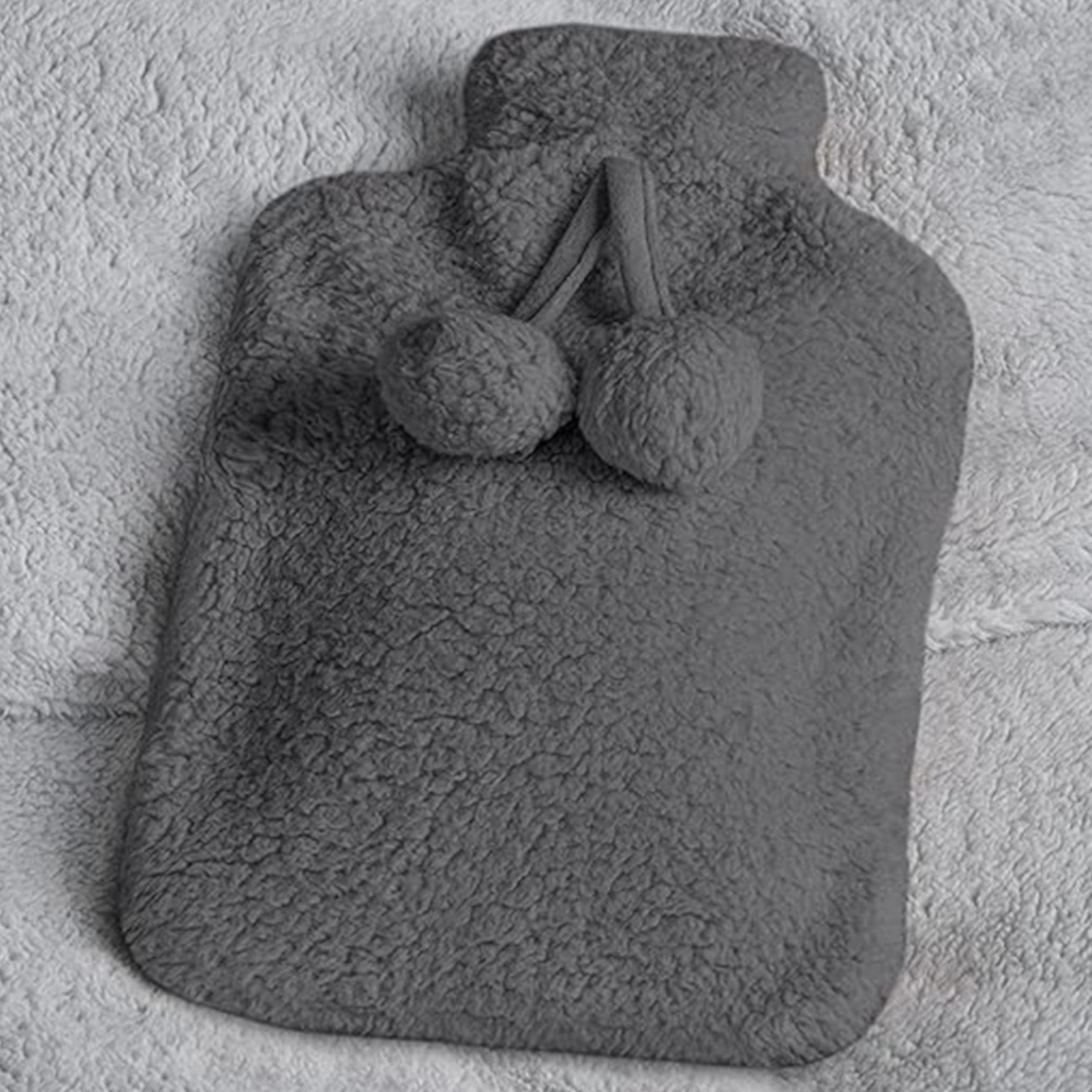 Elite Heat hot water bottle with removable plush cover, perfect for winter in charcoal grey